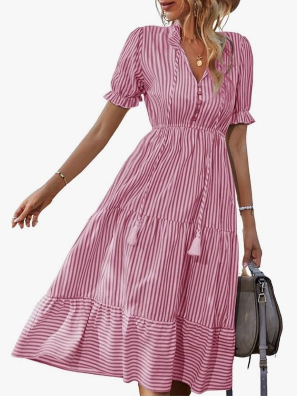 Striped Red and White Midi Dress
